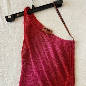 Missoni Mare One Shoulder Ruched metallic crochet knit mini dress in size 36